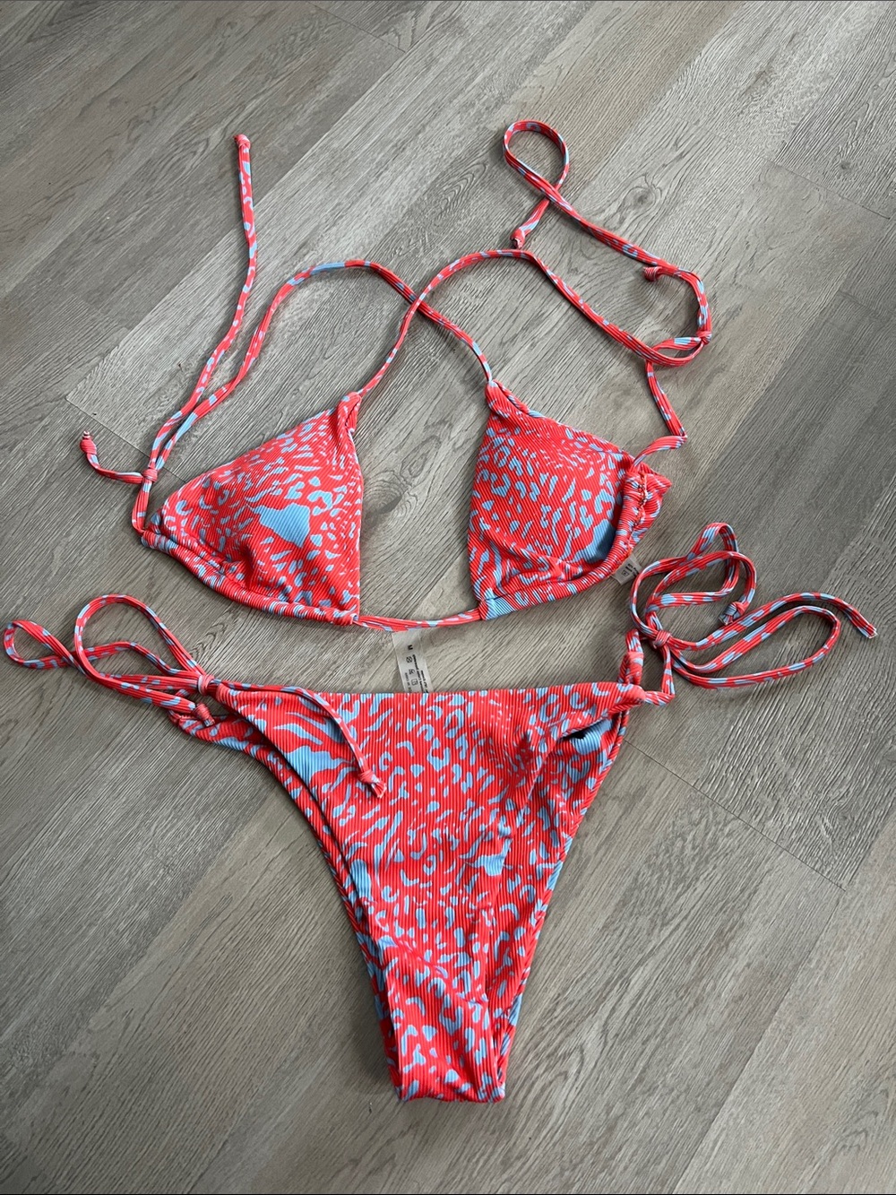 Orange and Light Blue Animal Print String Bikini
